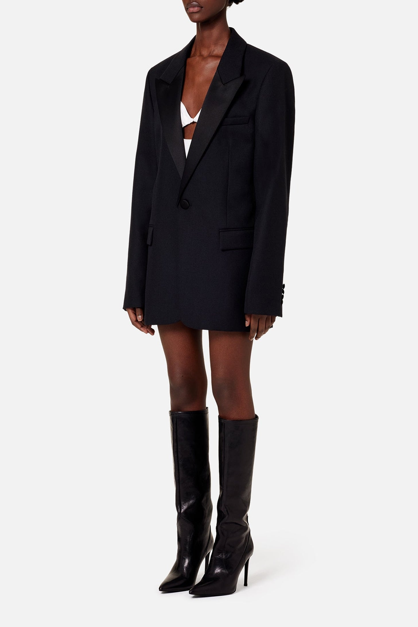 Blazer à col satiné en laine - Black