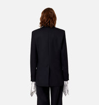 Blazer à col satiné en laine - Black