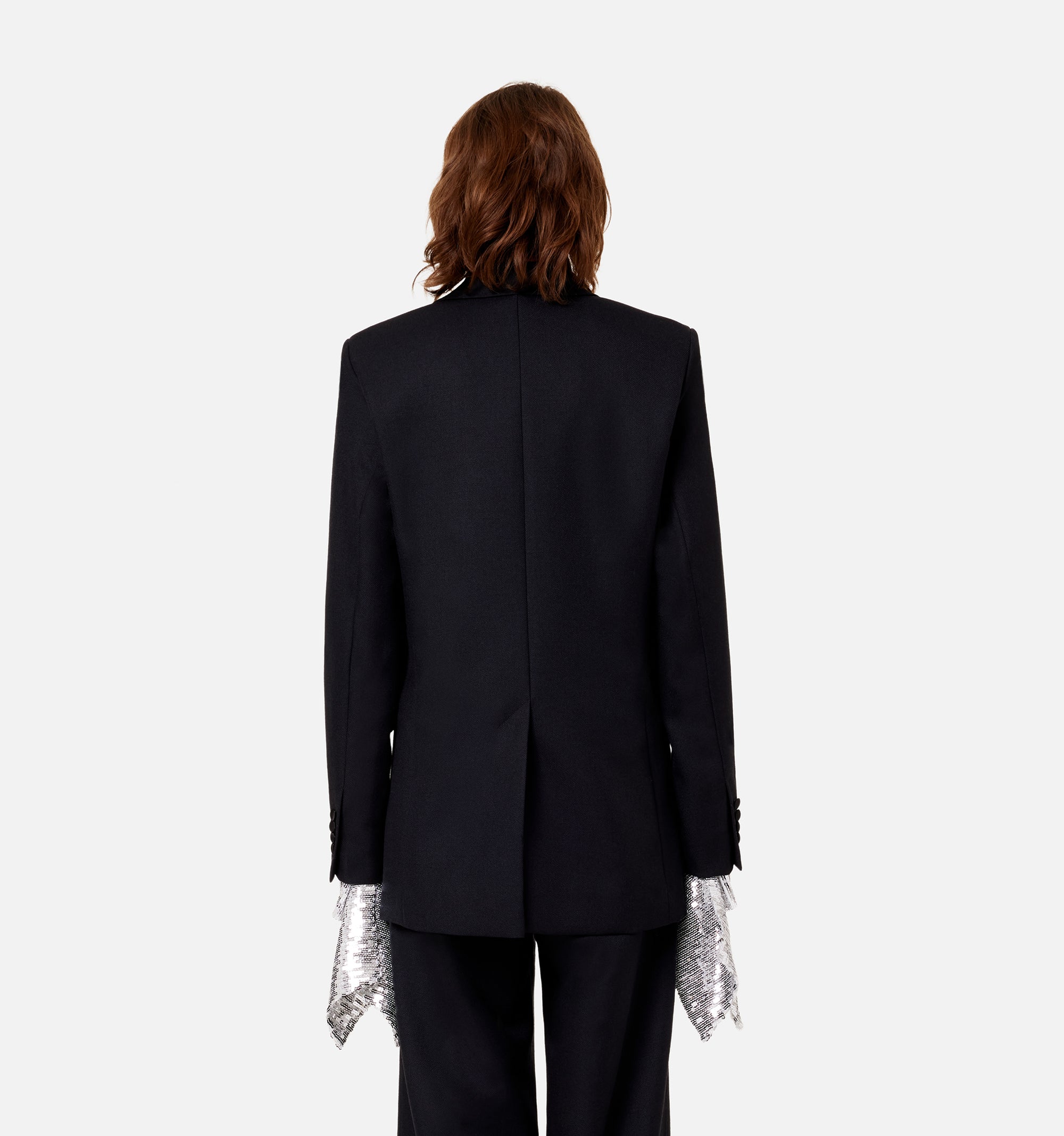 Blazer à col satiné en laine - Black