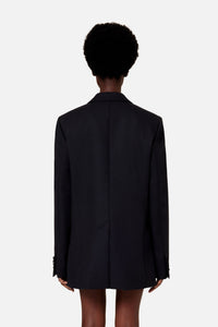 Blazer à col satiné en laine - Black