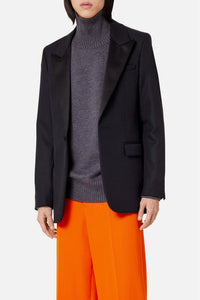 Blazer à col satiné en laine - Black
