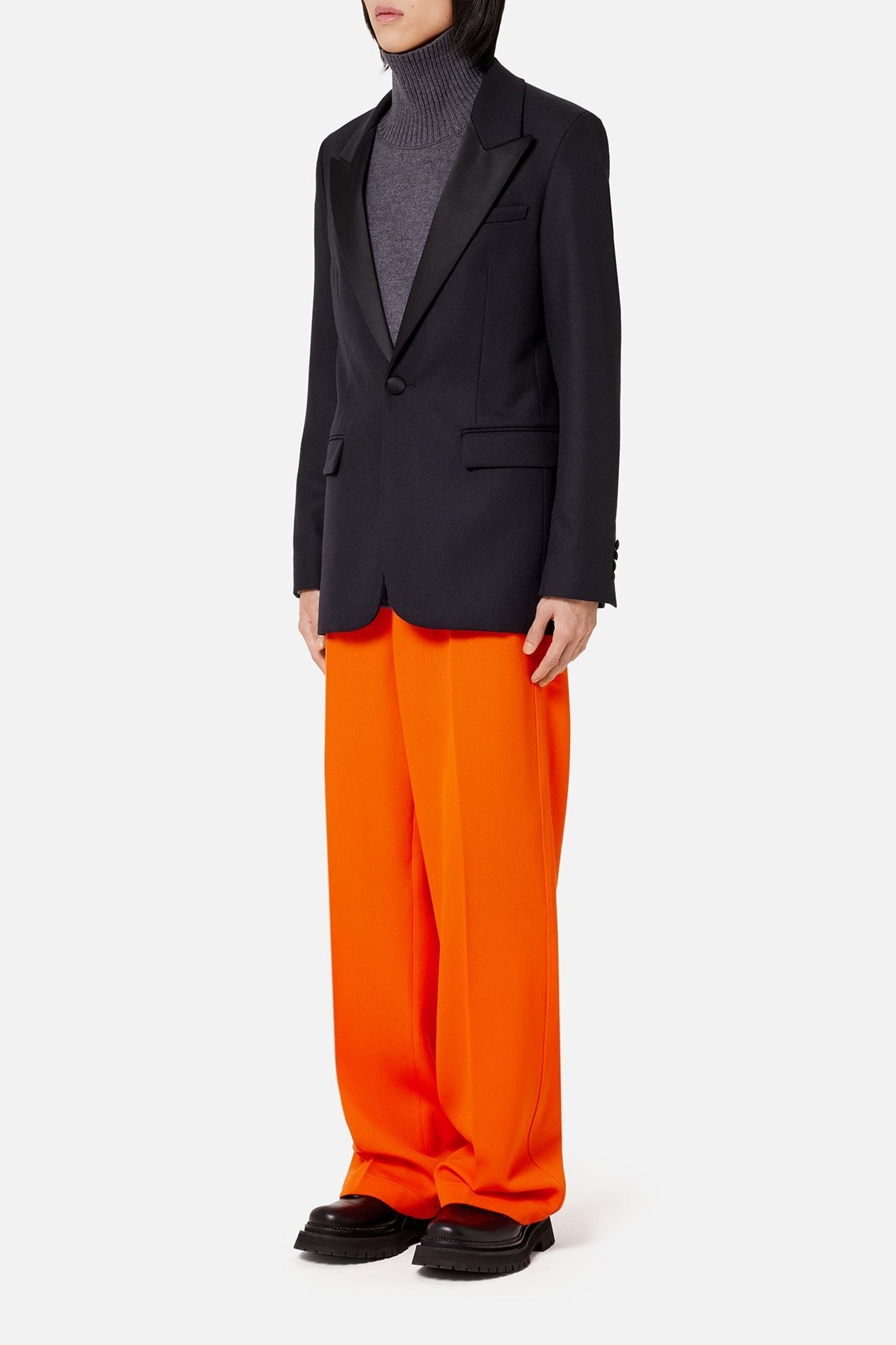 Blazer à col satiné en laine - Black