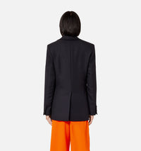 Blazer à col satiné en laine - Black