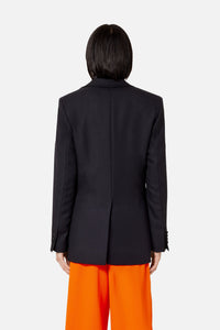 Blazer à col satiné en laine - Black