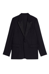 Blazer à col satiné en laine - Black