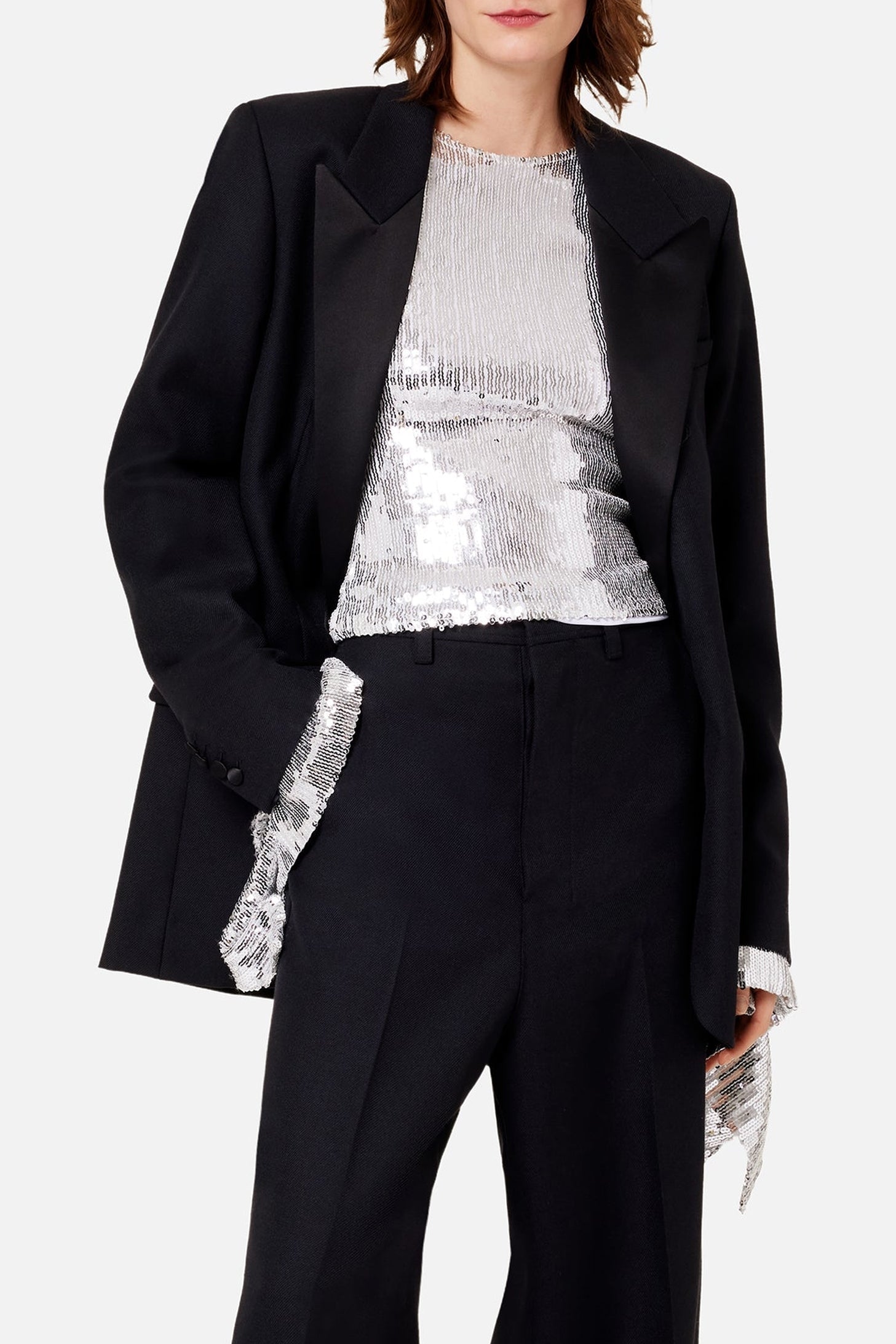 Blazer à col satiné en laine - Black