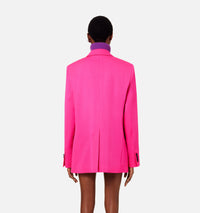 Blazer à col et bouton satinés en laine - Fuchsia