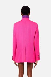 Blazer à col et bouton satinés en laine - Fuchsia