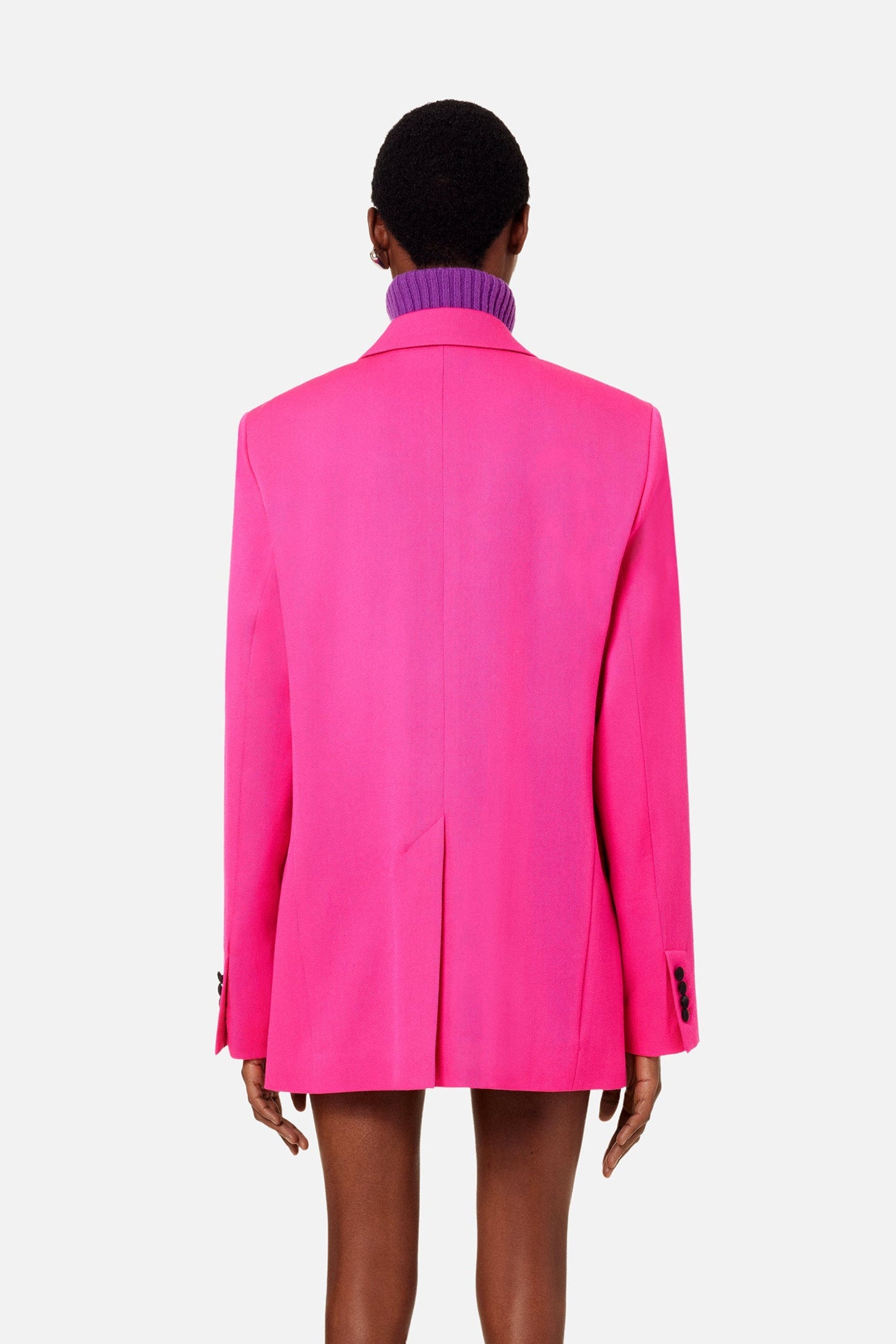 Blazer à col et bouton satinés en laine - Fuchsia