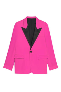 Blazer à col et bouton satinés en laine - Fuchsia