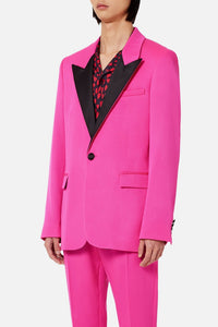 Blazer à col et bouton satinés en laine - Fuchsia