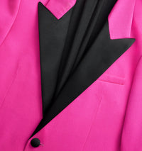 Blazer à col et bouton satinés en laine - Fuchsia