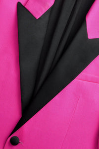 Blazer à col et bouton satinés en laine - Fuchsia