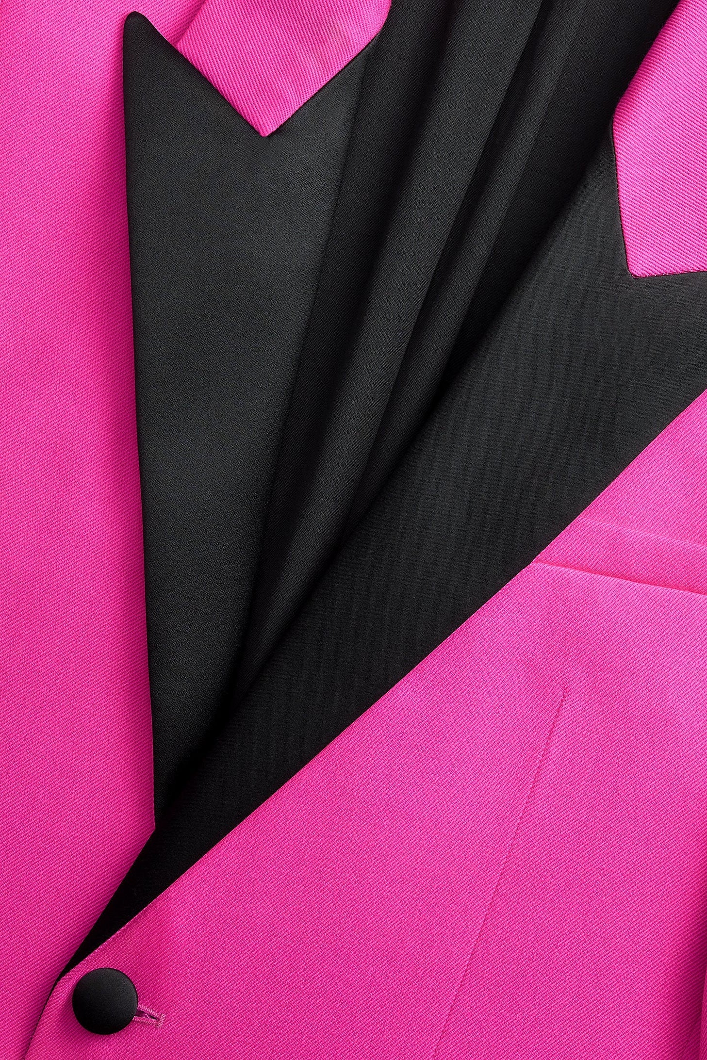 Blazer à col et bouton satinés en laine - Fuchsia