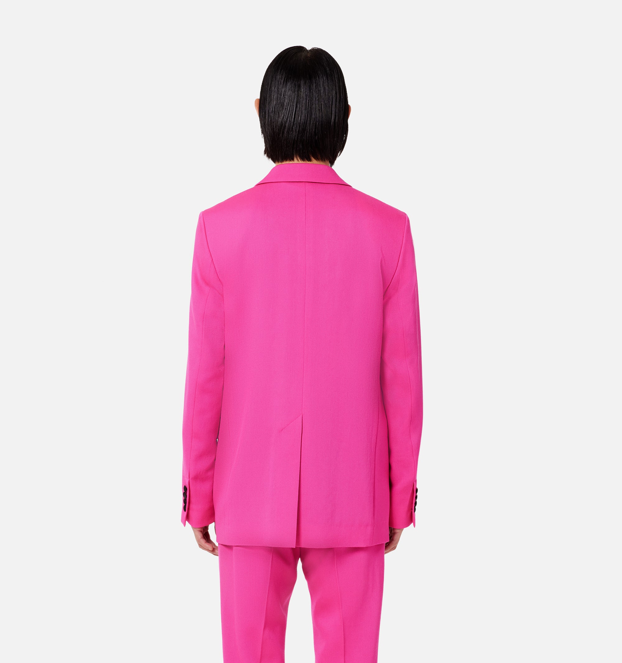 Blazer à col et bouton satinés en laine - Fuchsia