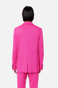 Blazer à col et bouton satinés en laine - Fuchsia
