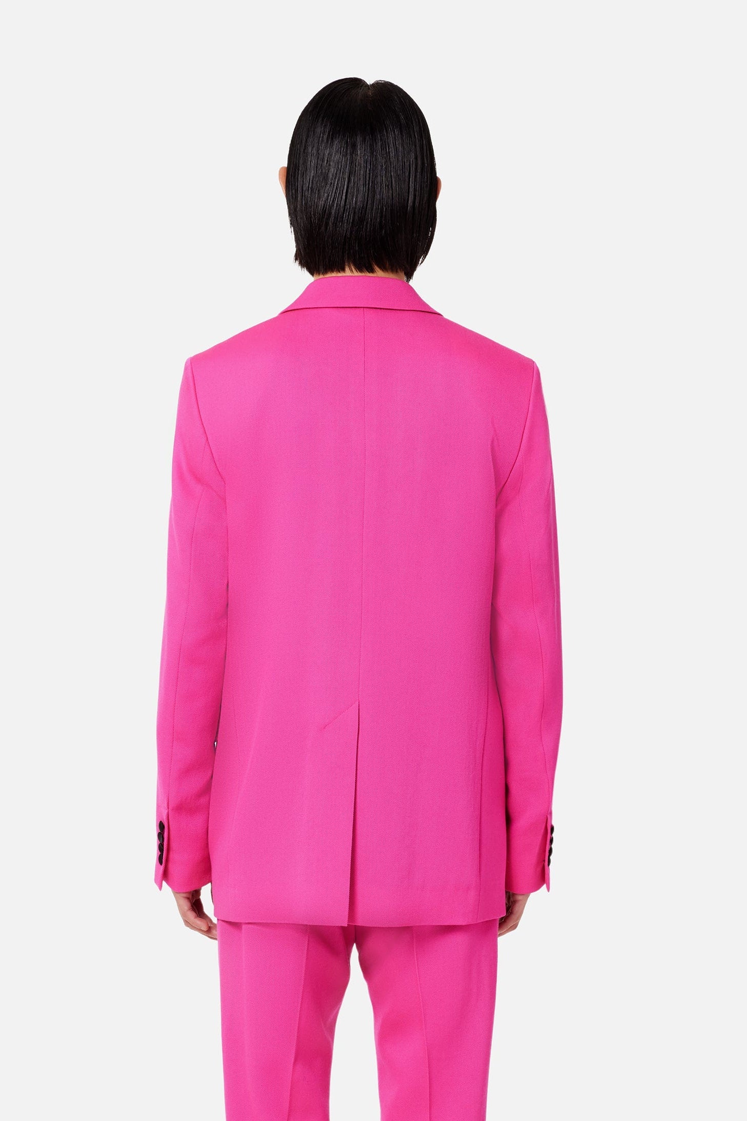 Blazer à col et bouton satinés en laine - Fuchsia