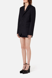 Blazer à boutons et poches passepoilées en laine - Black