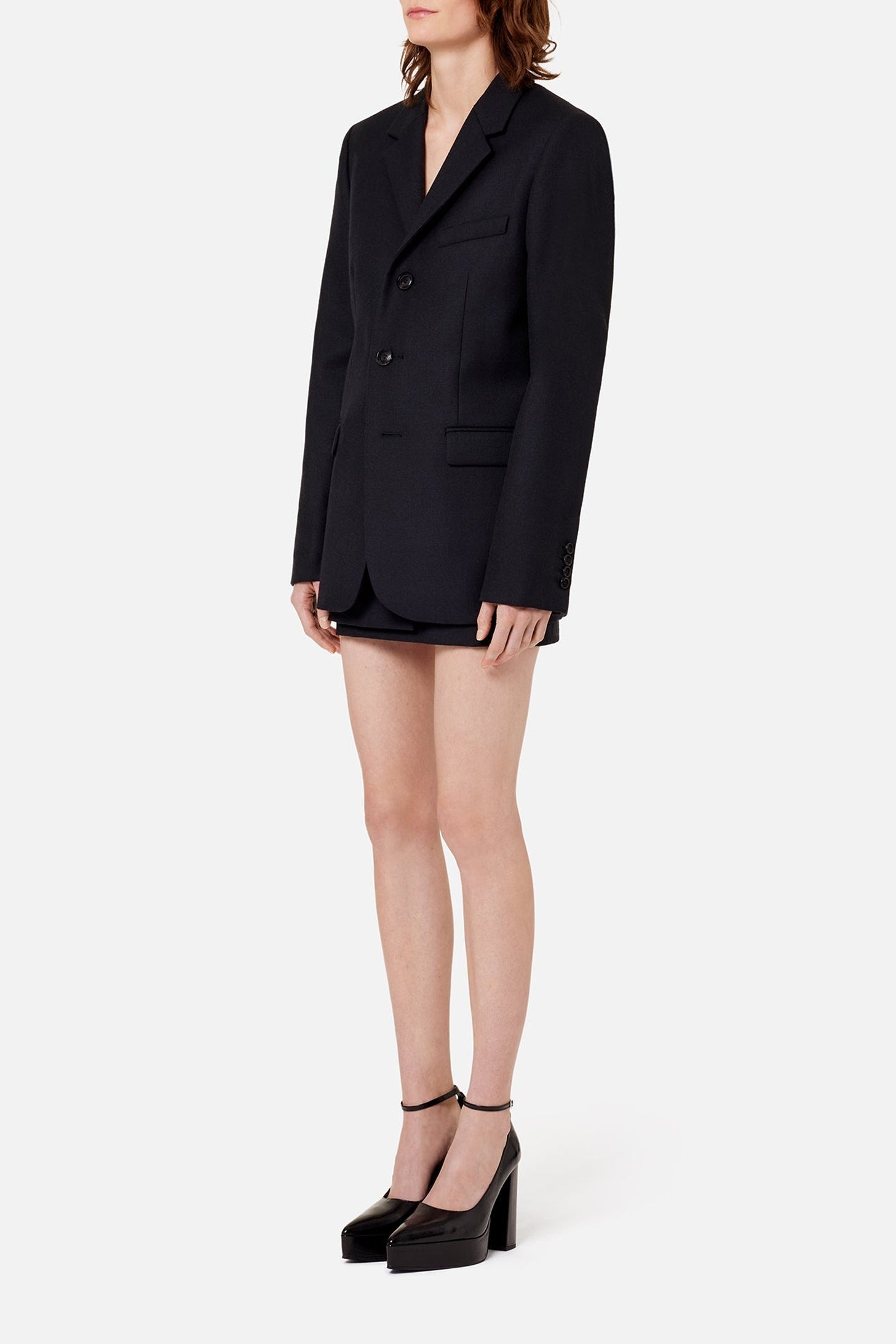 Blazer à boutons et poches passepoilées en laine - Black