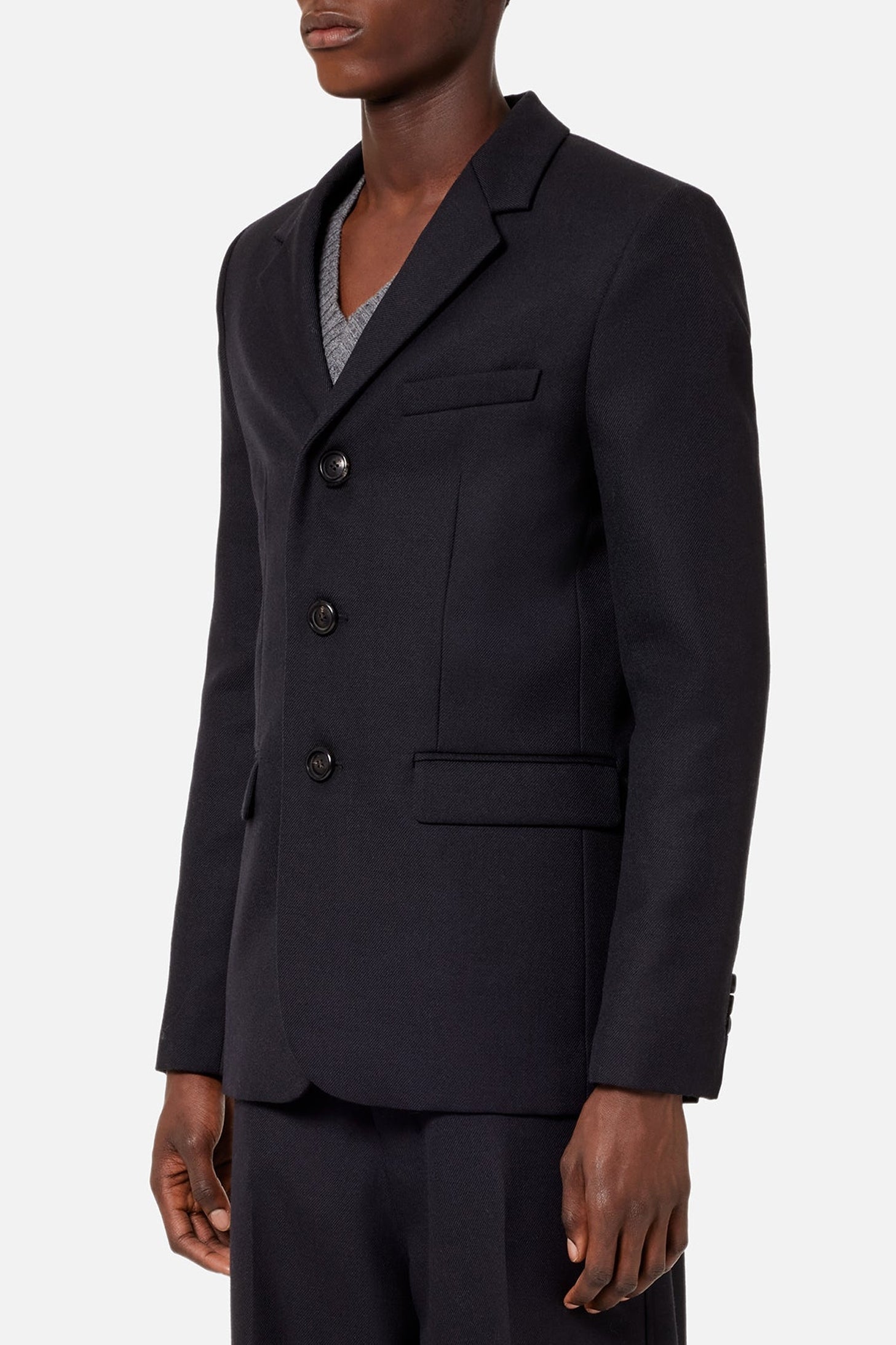 Blazer à boutons et poches passepoilées en laine - Black