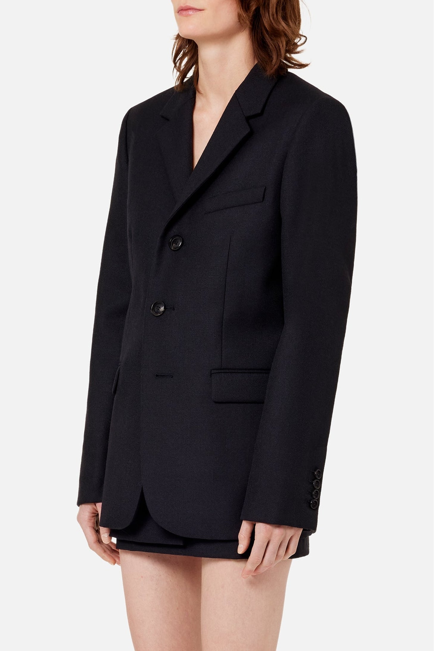 Blazer à boutons et poches passepoilées en laine - Black