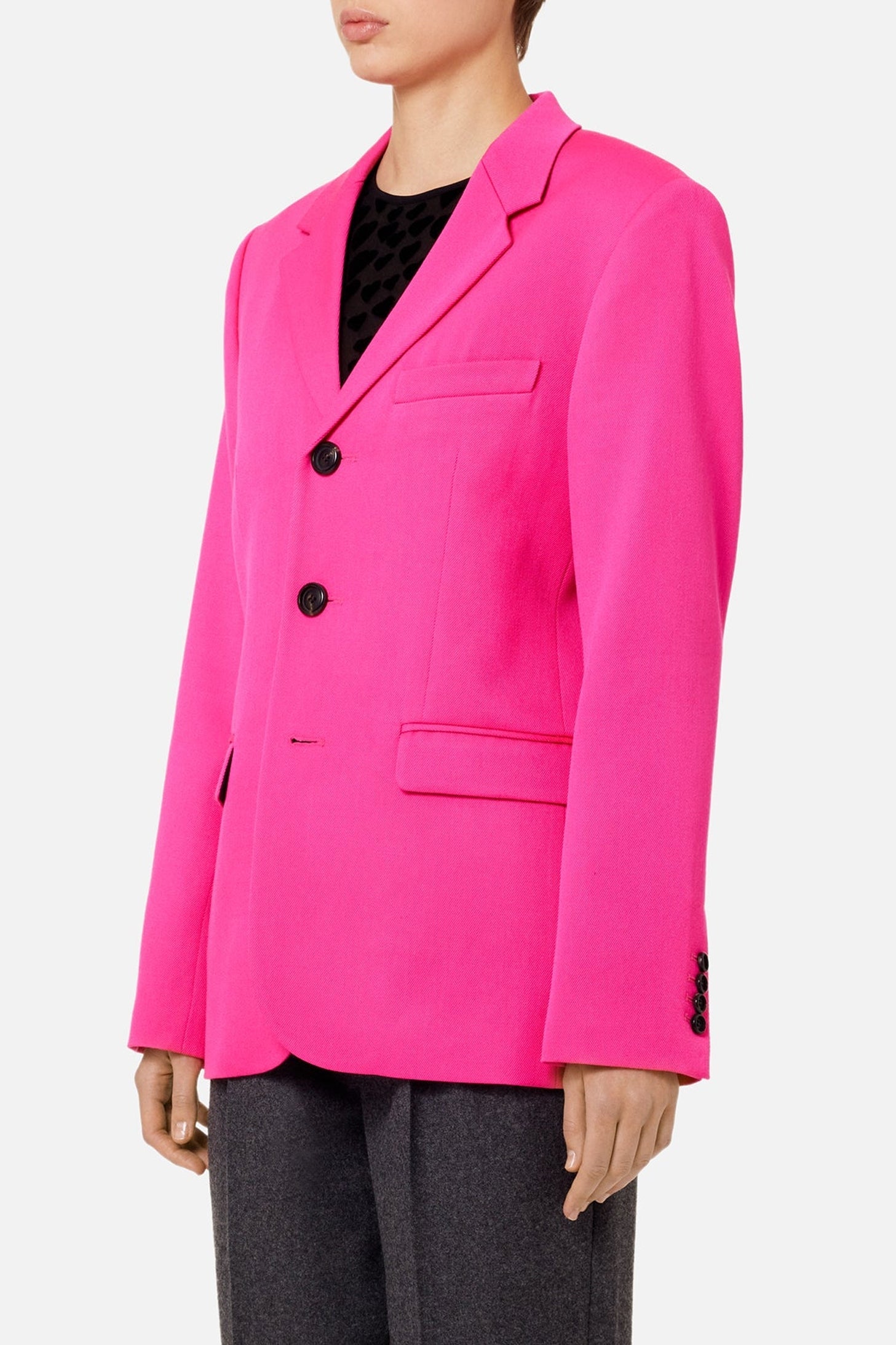 Blazer ajusté à boutons en laine - Fuchsia