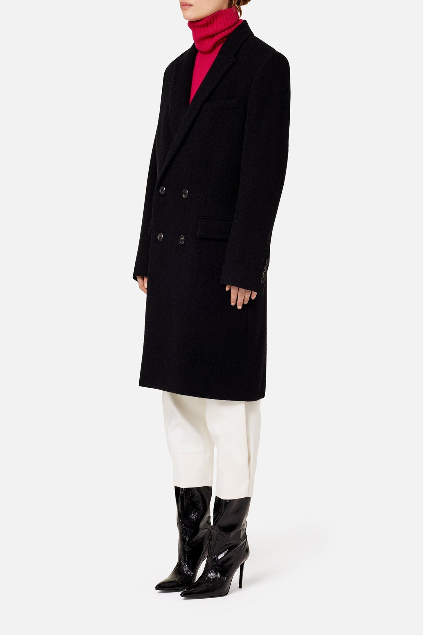 Manteau croisé en laine - Black