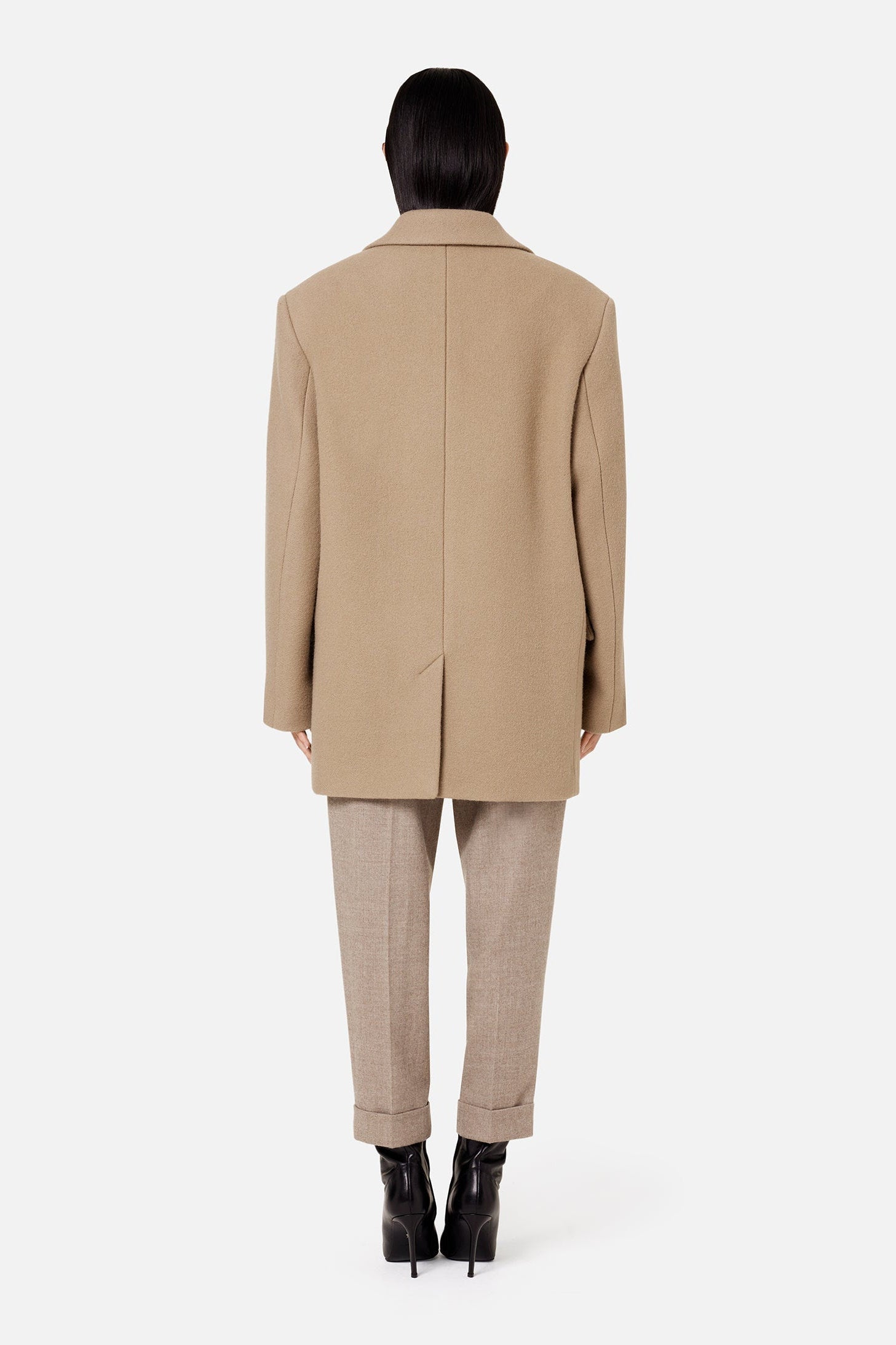 Manteau court structuré en laine - Beige