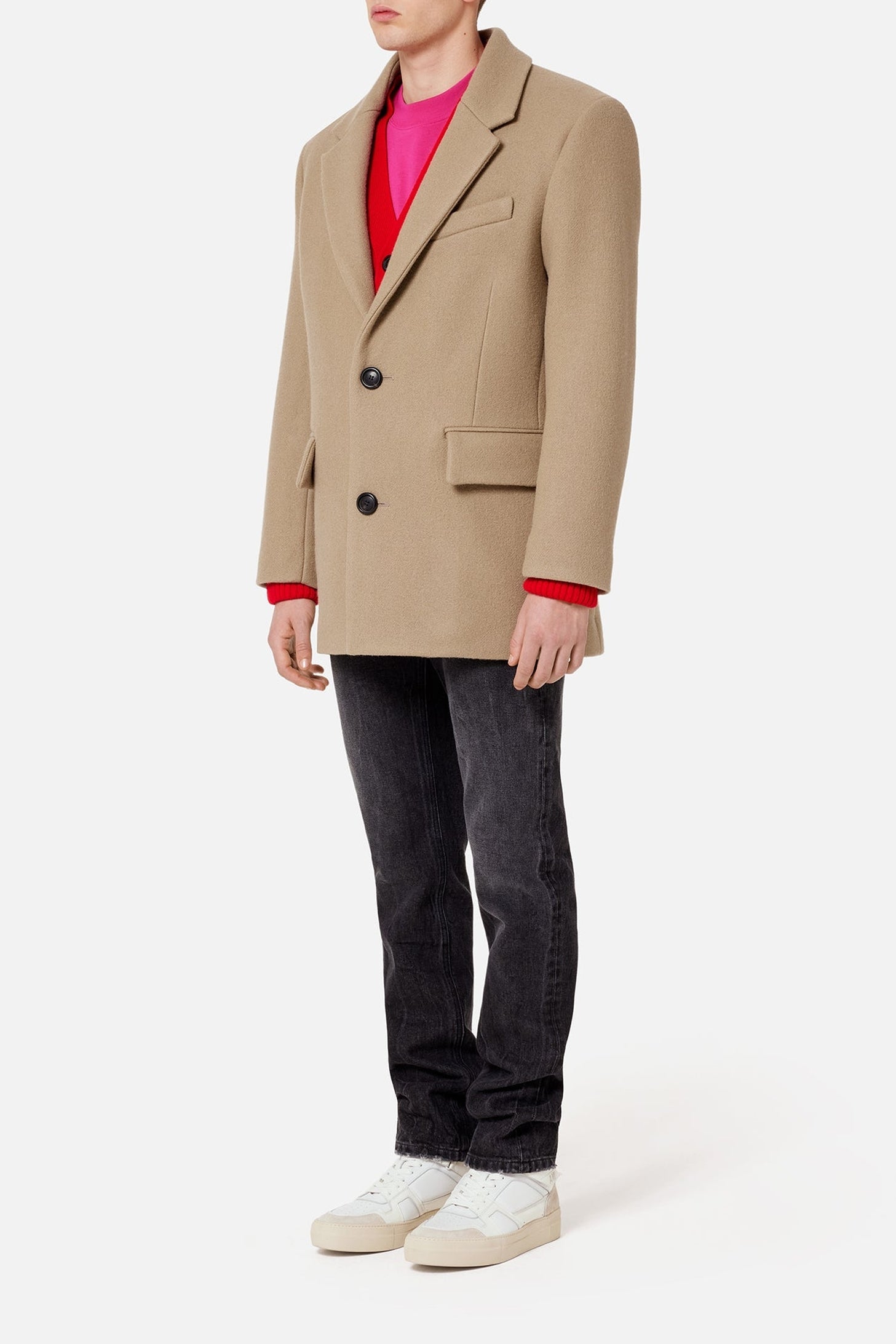 Manteau court structuré en laine - Beige