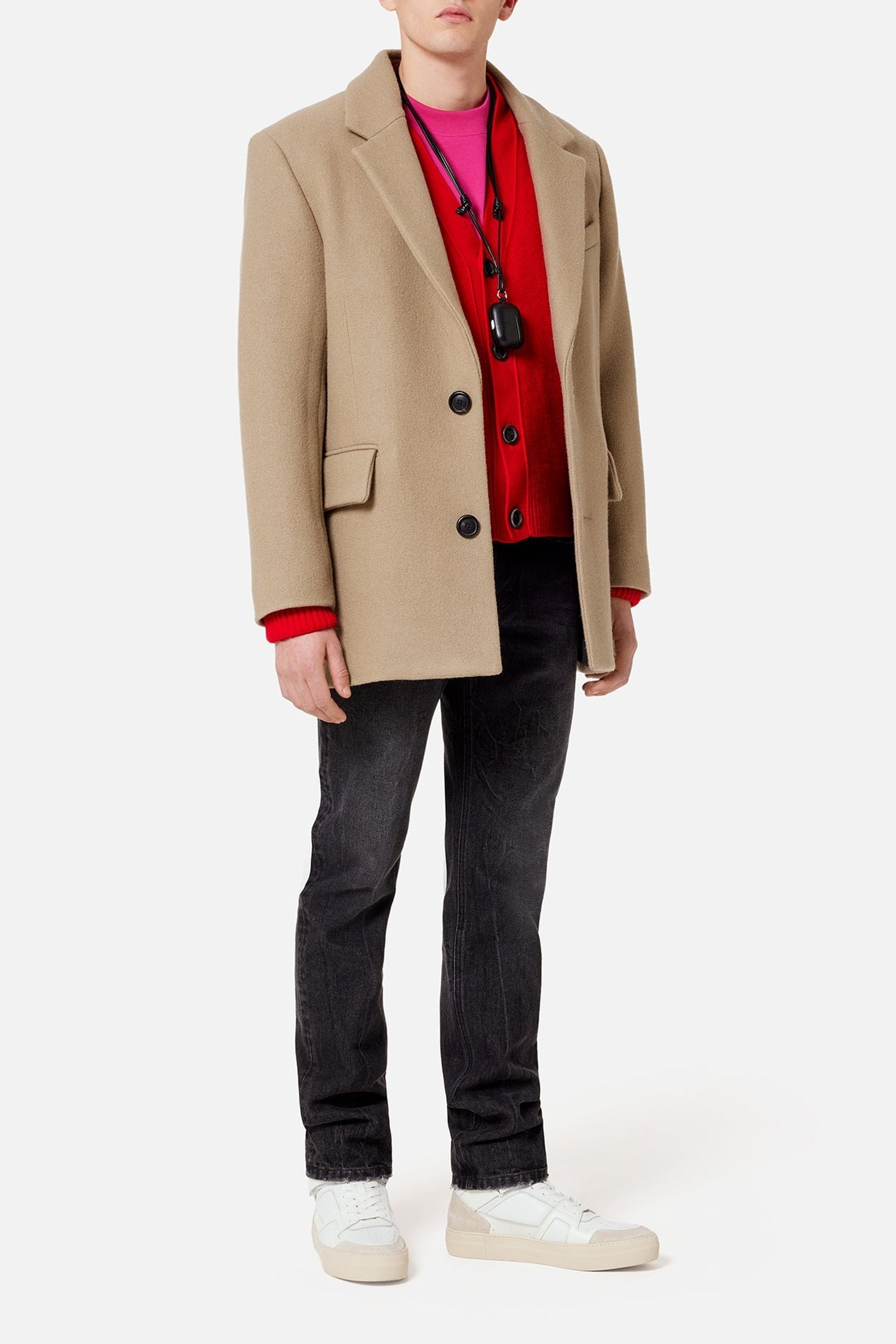 Manteau court structuré en laine - Beige