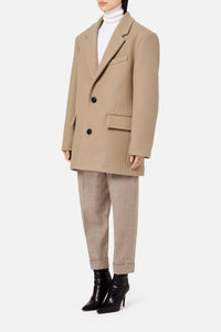 Manteau court structuré en laine - Beige