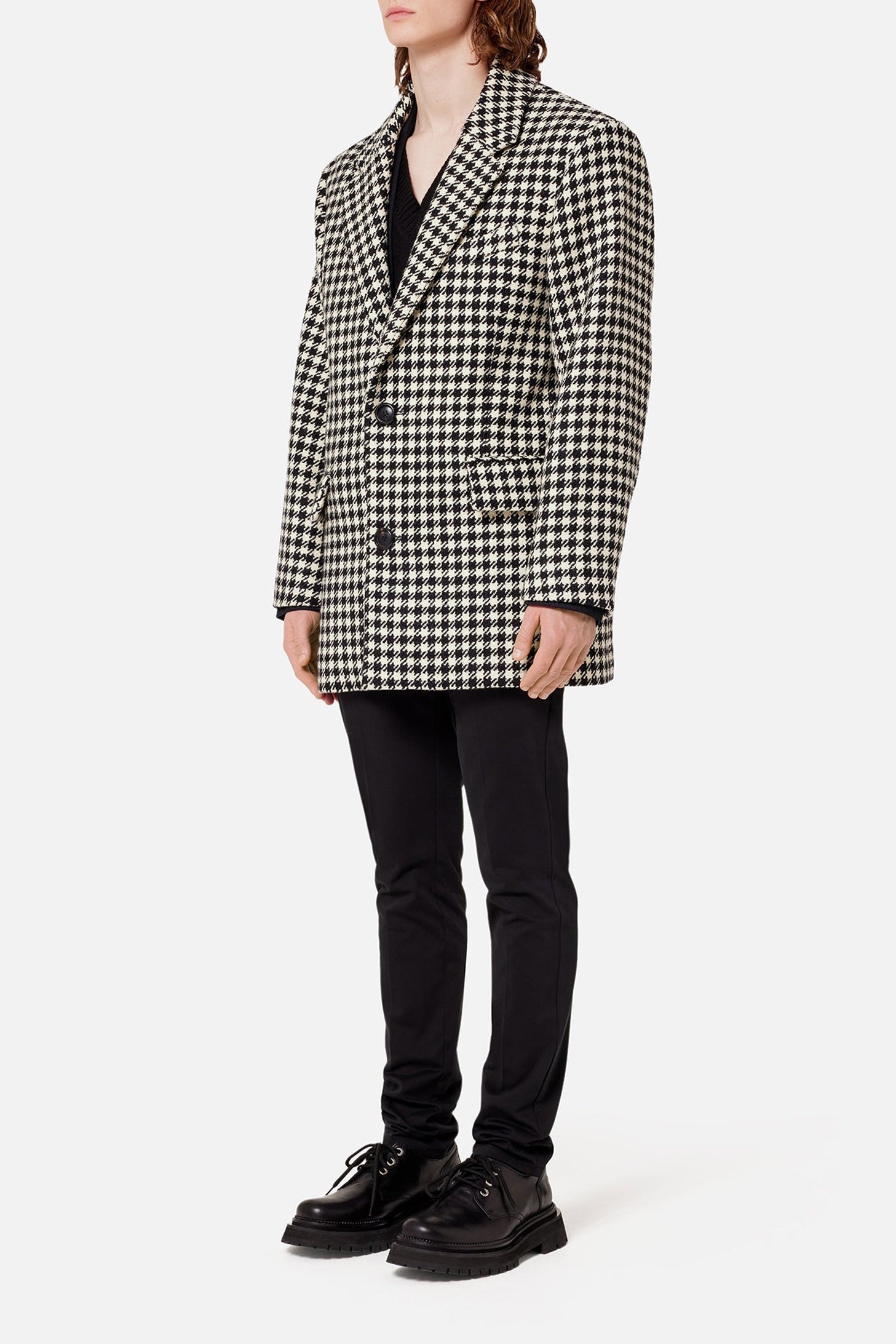 Manteau court structuré en laine - Black & Off White