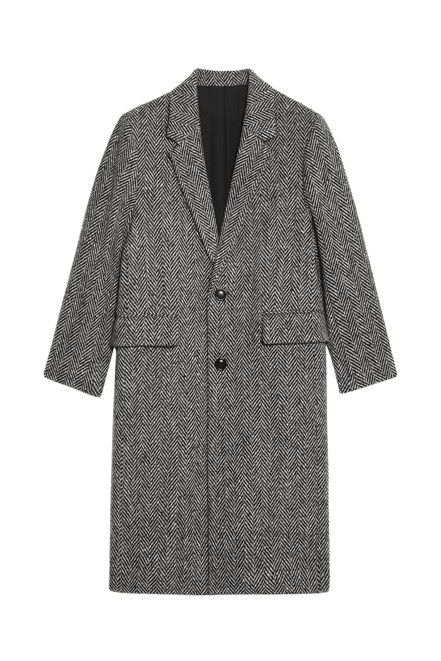 Manteau structuré à boutons en laine - Grey & Black