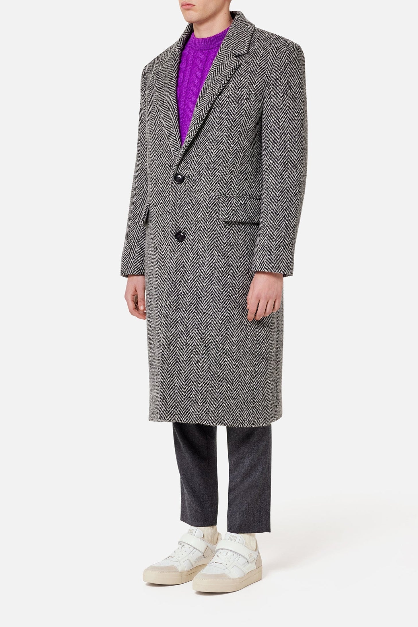 Manteau structuré à boutons en laine - Grey & Black