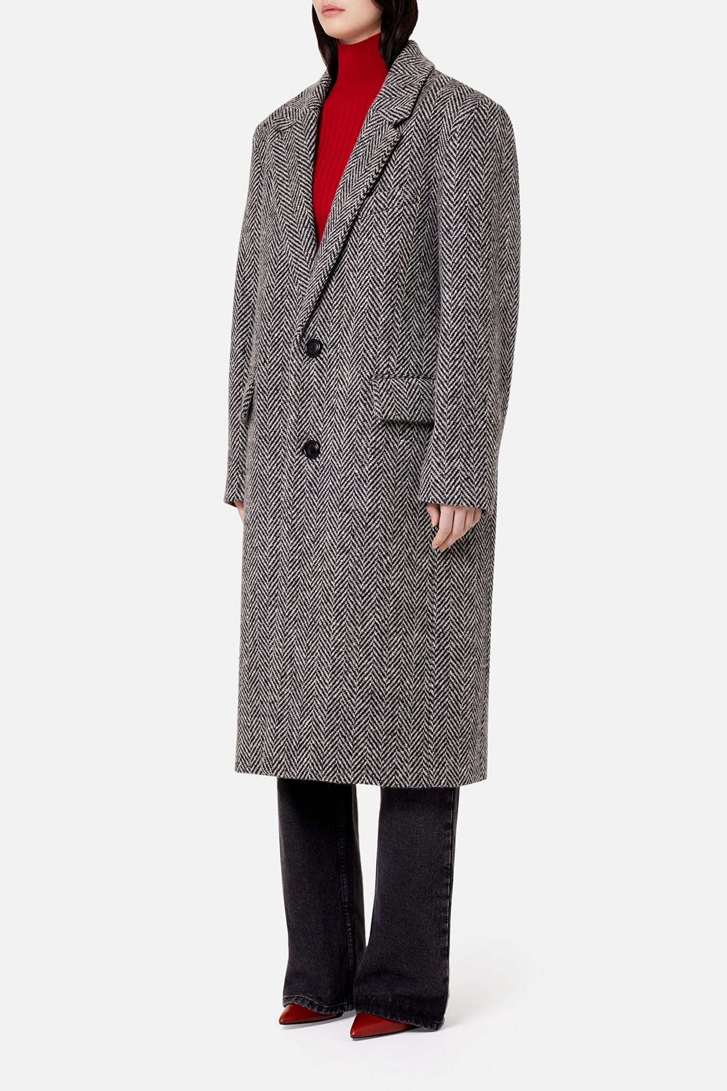 Manteau structuré à boutons en laine - Grey & Black