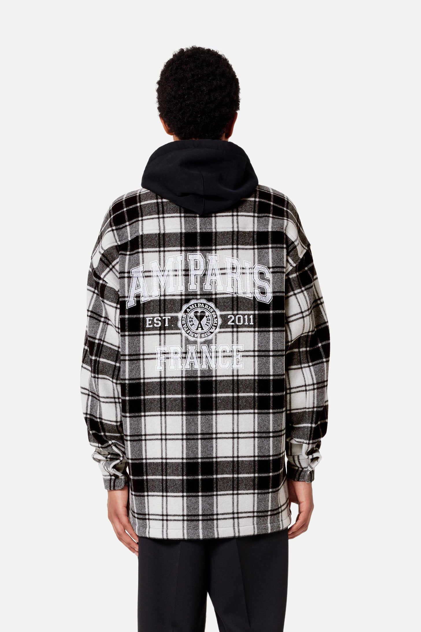Surchemise Ami Paris à carreaux imprimée en laine - Off White