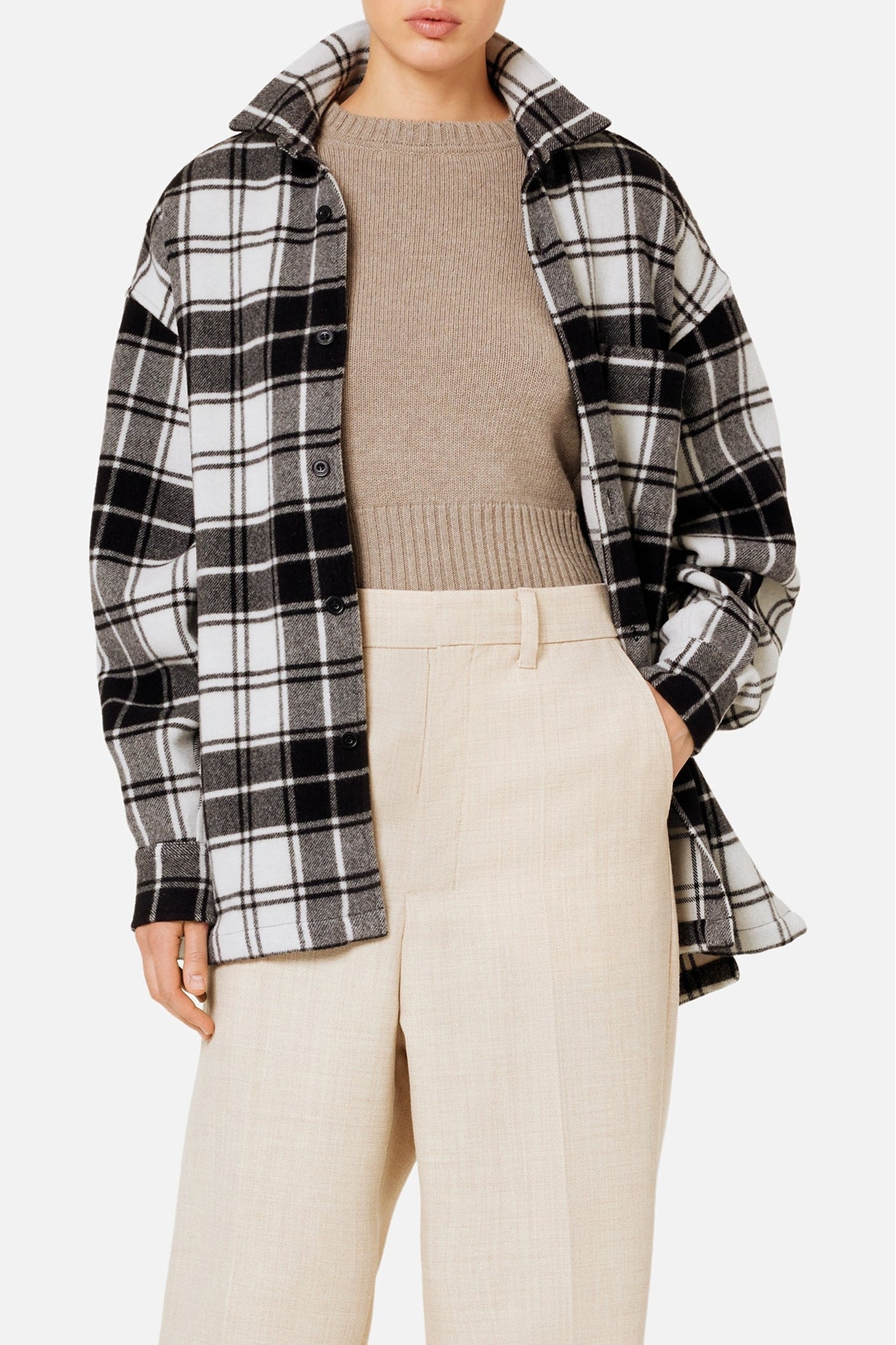 Surchemise Ami Paris à carreaux imprimée en laine - Off White