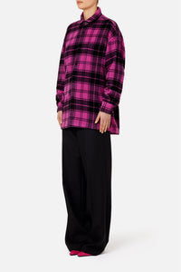 Surchemise Ami Paris à carreaux imprimée en laine - Fuchsia