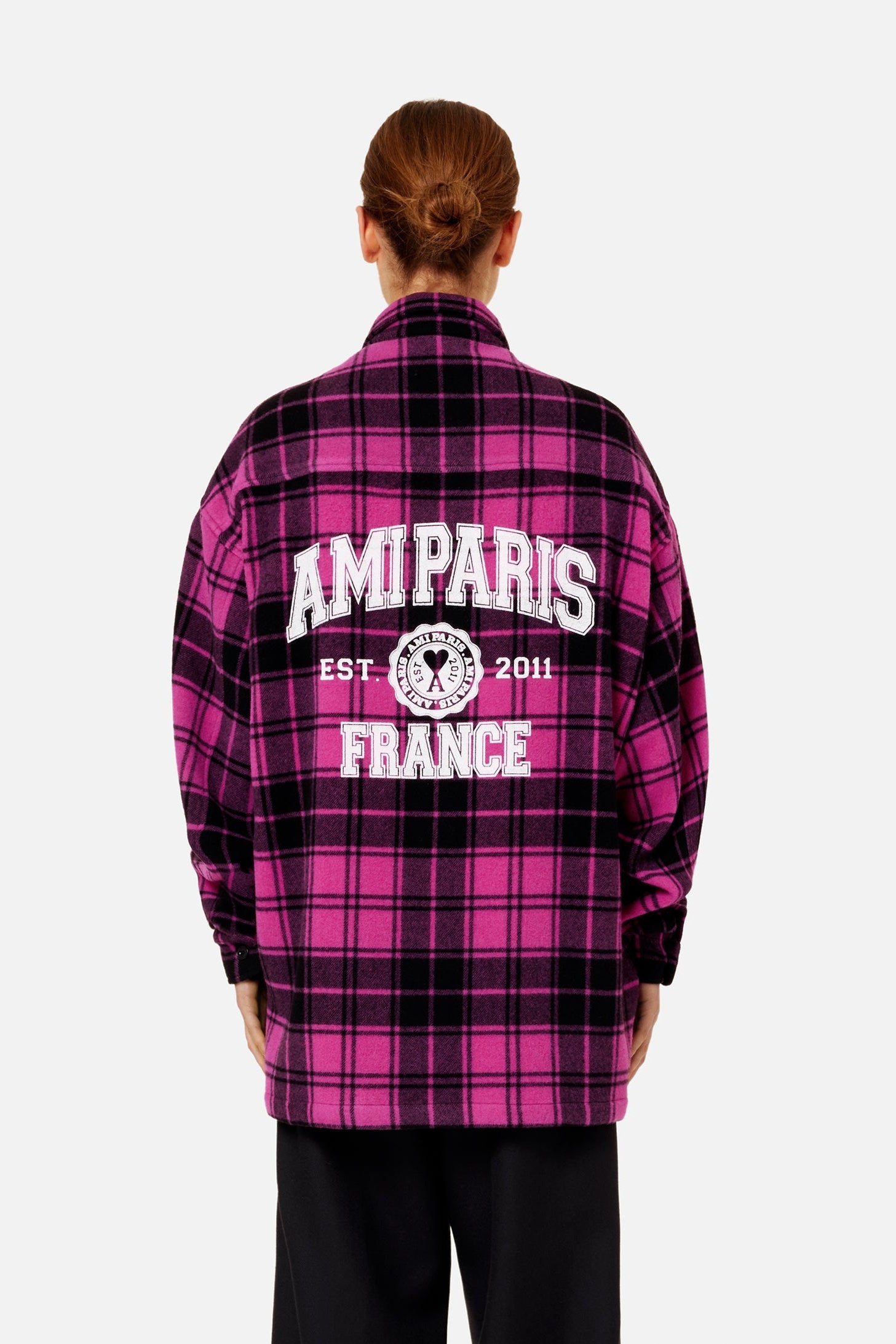 Surchemise Ami Paris à carreaux imprimée en laine - Fuchsia