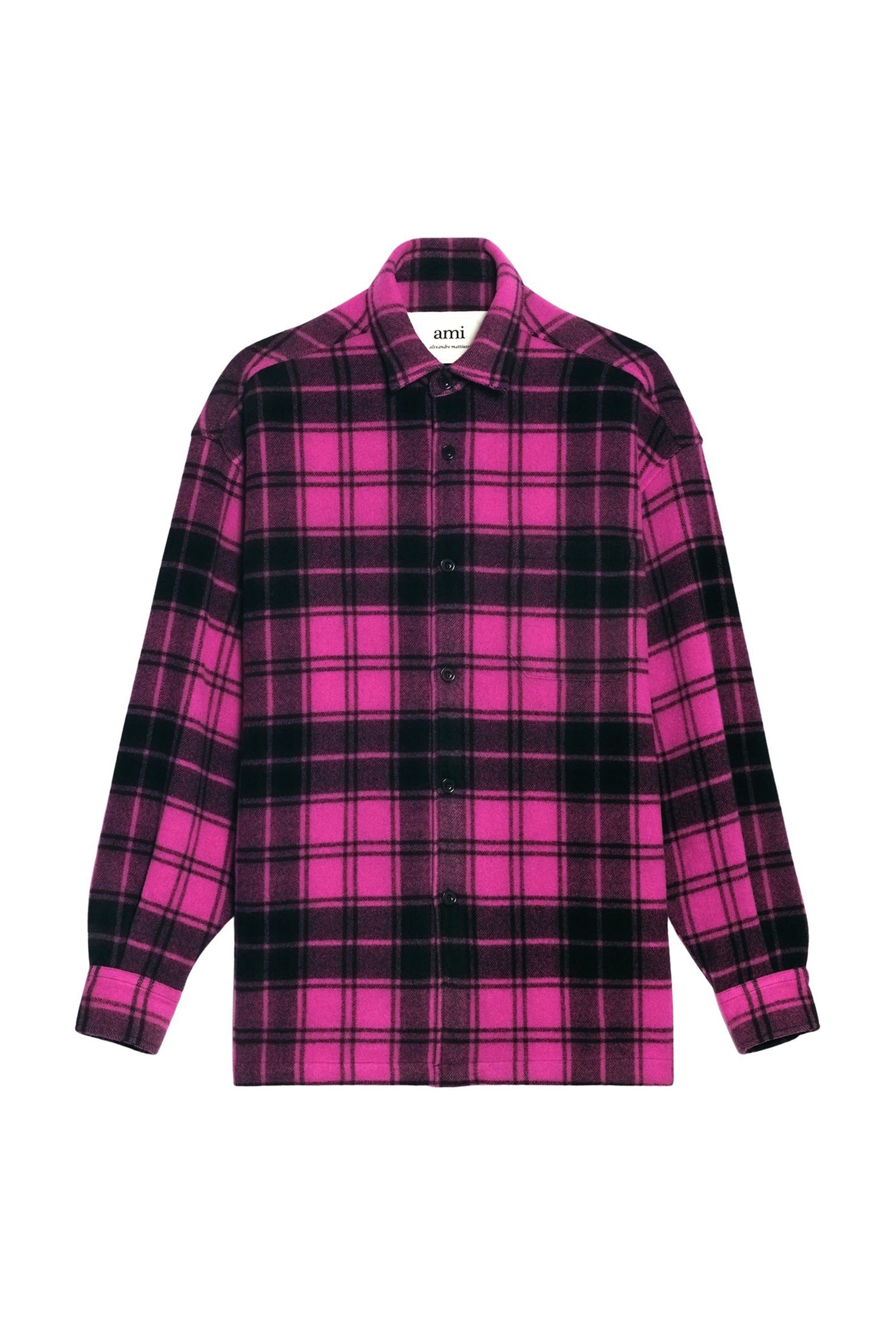 Surchemise Ami Paris à carreaux imprimée en laine - Fuchsia