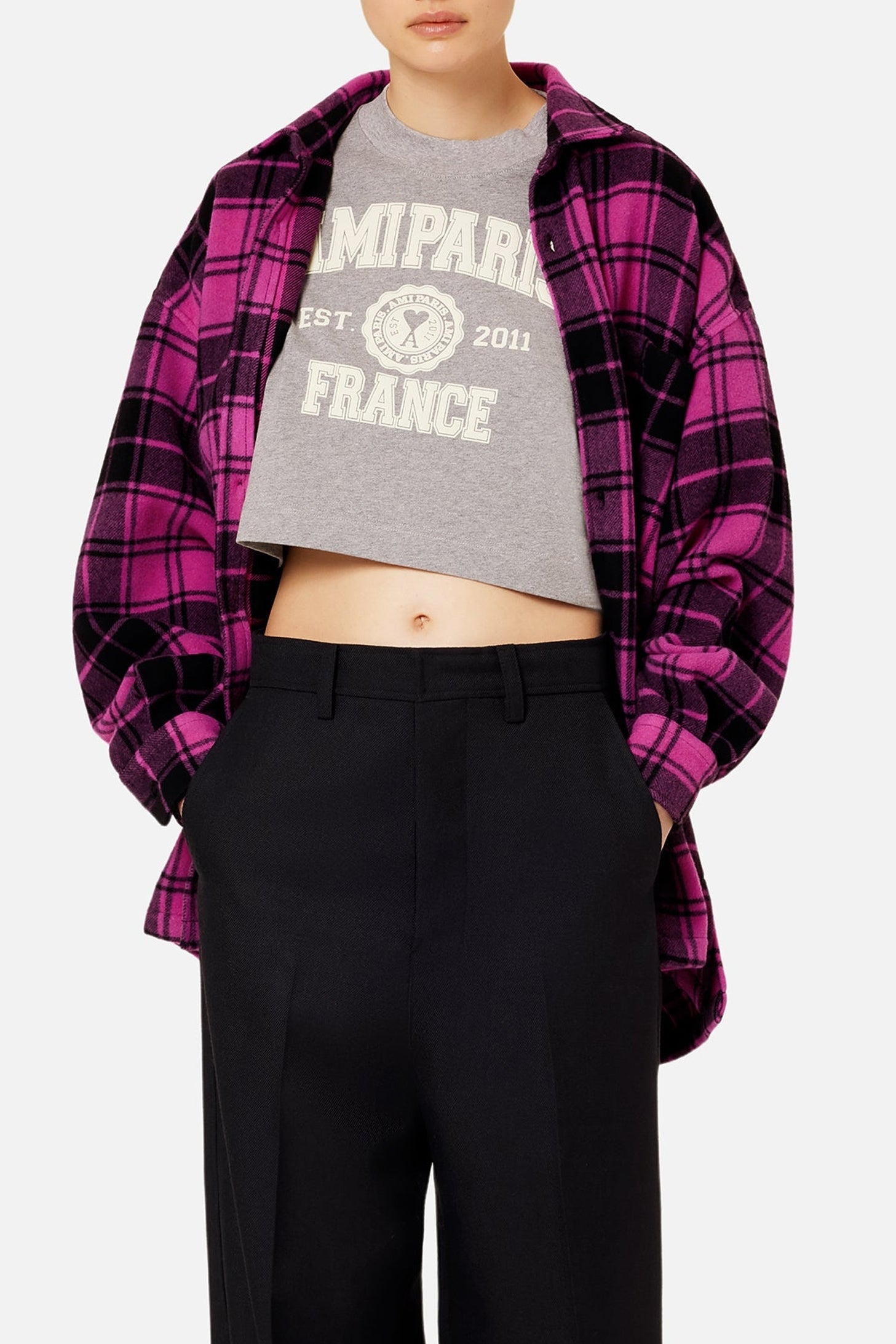 Surchemise Ami Paris à carreaux imprimée en laine - Fuchsia