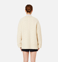 Cardigan à côtes anglaises en laine - Off White