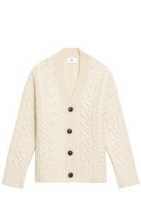 Cardigan à côtes anglaises en laine - Off White