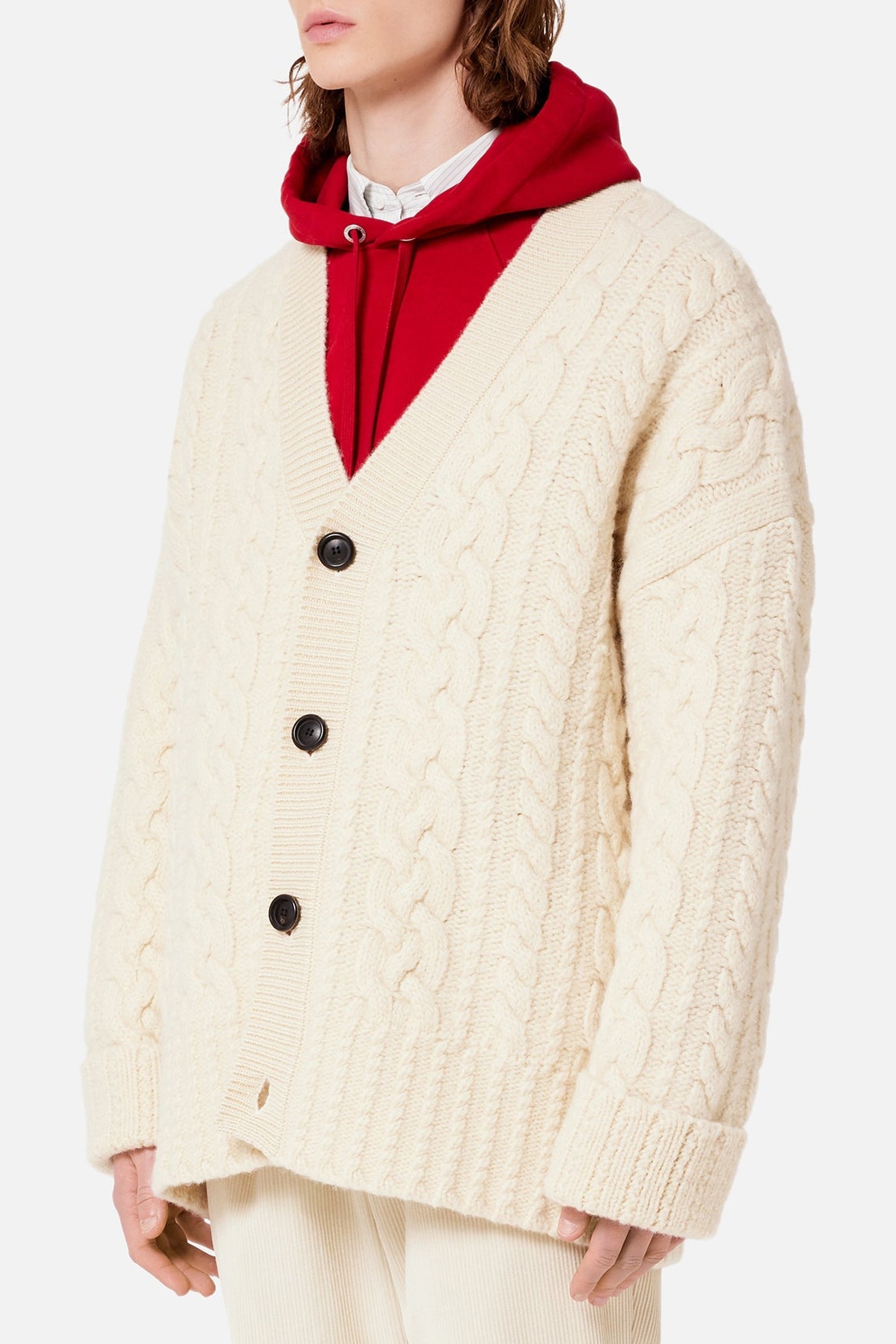 Cardigan à côtes anglaises en laine - Off White