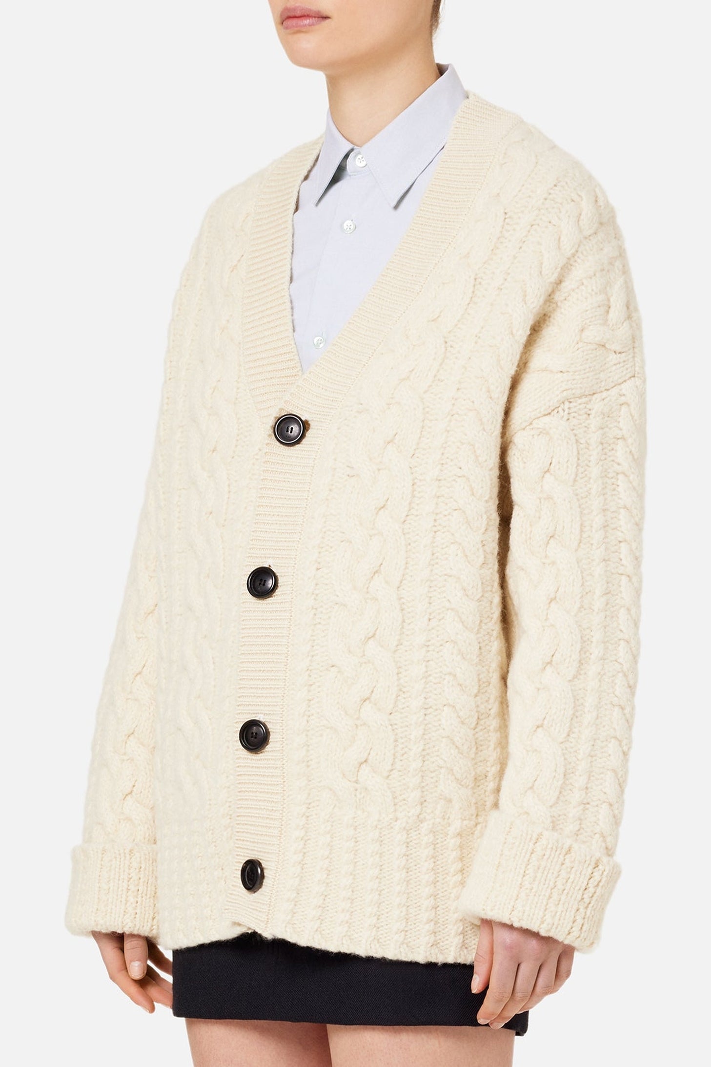 Cardigan à côtes anglaises en laine - Off White