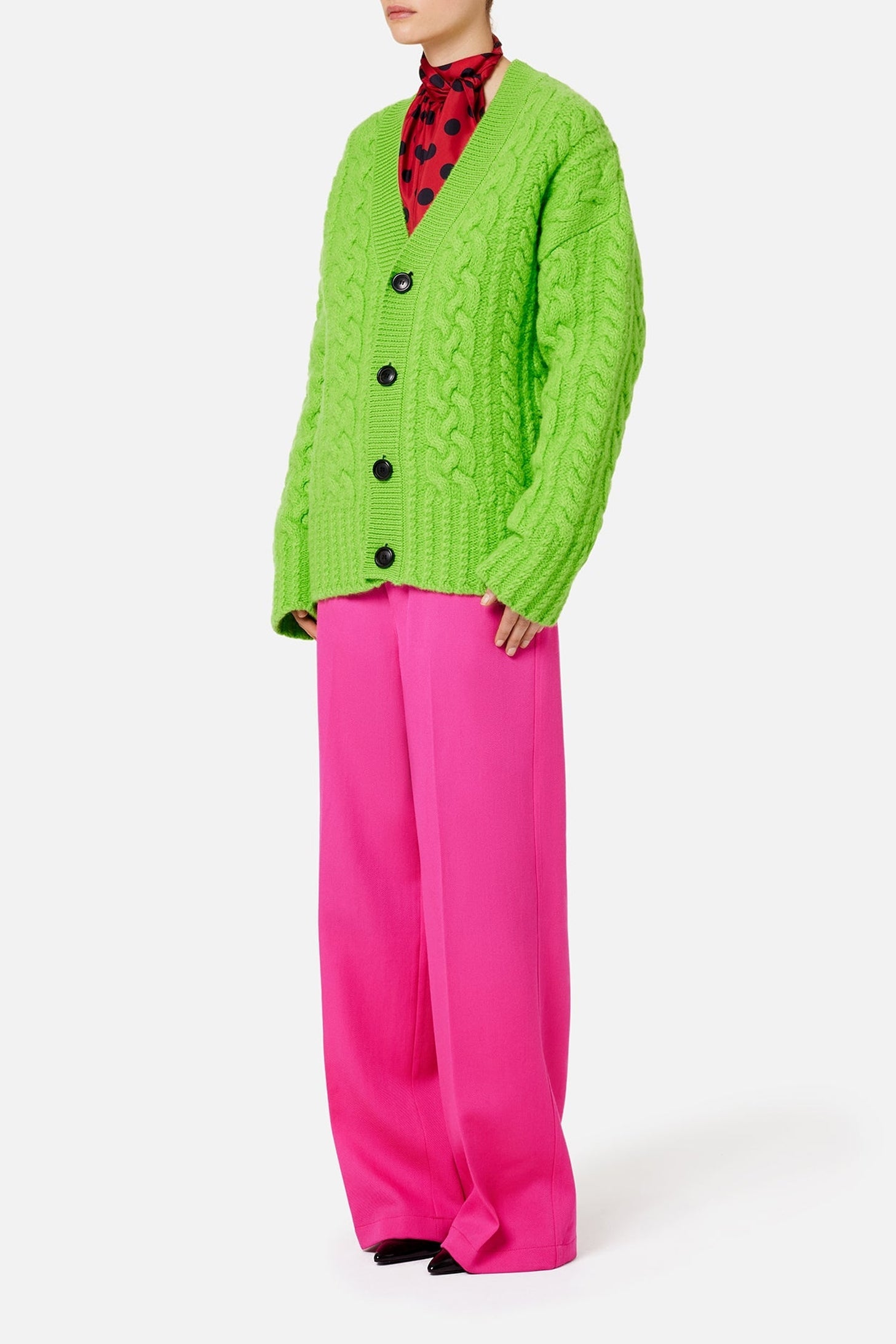 Cardigan à côtes anglaises en laine - Green