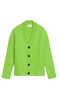 Cardigan à côtes anglaises en laine - Green