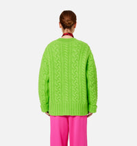 Cardigan à côtes anglaises en laine - Green