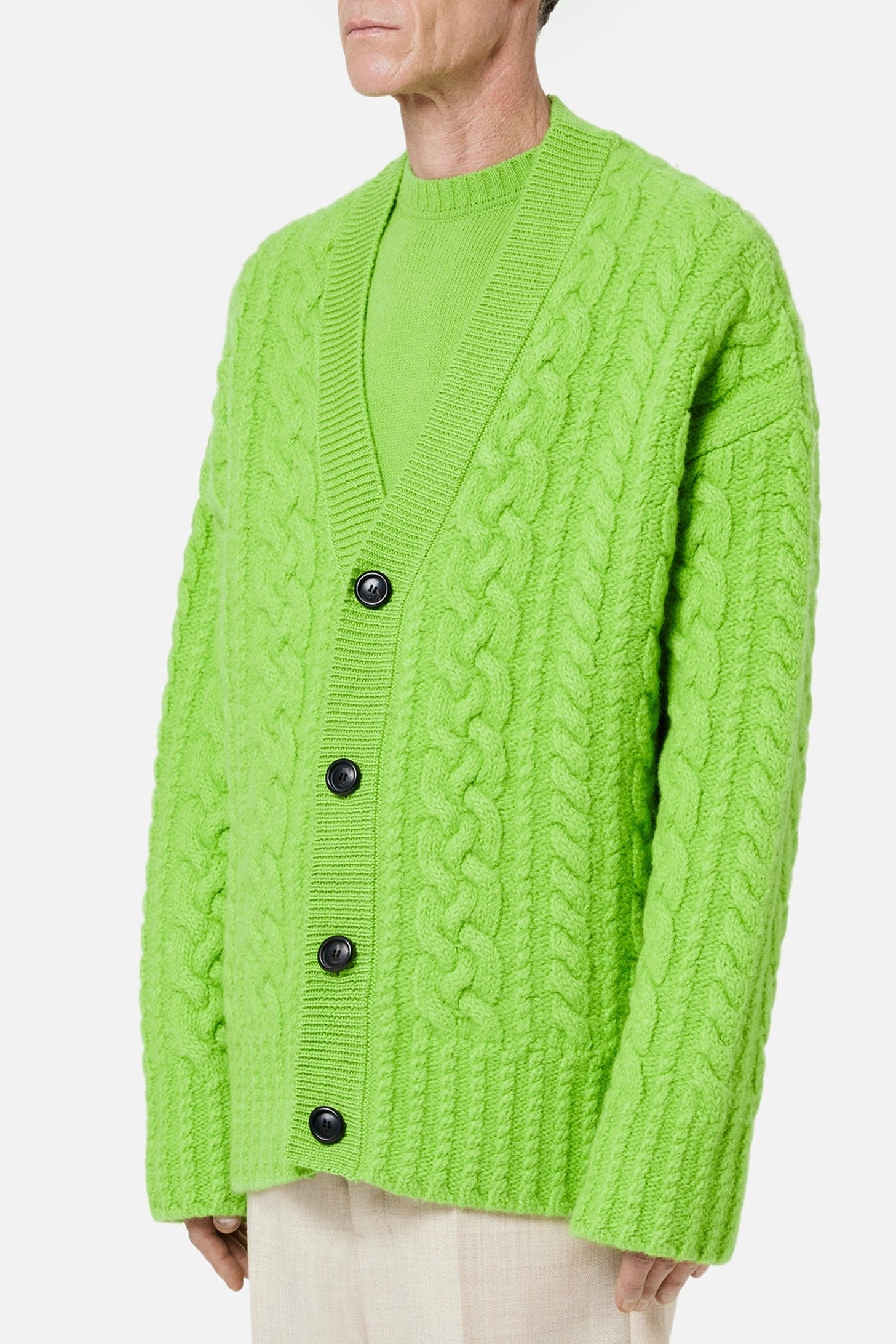 Cardigan à côtes anglaises en laine - Green