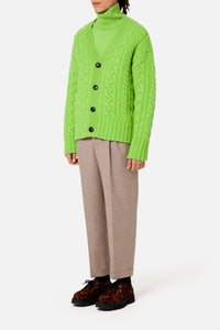 Cardigan à côtes anglaises en laine - Green